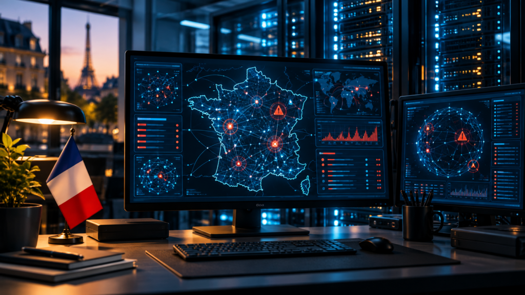 Ilustrație conceptuală despre testarea securității informatice cu AI în Franța